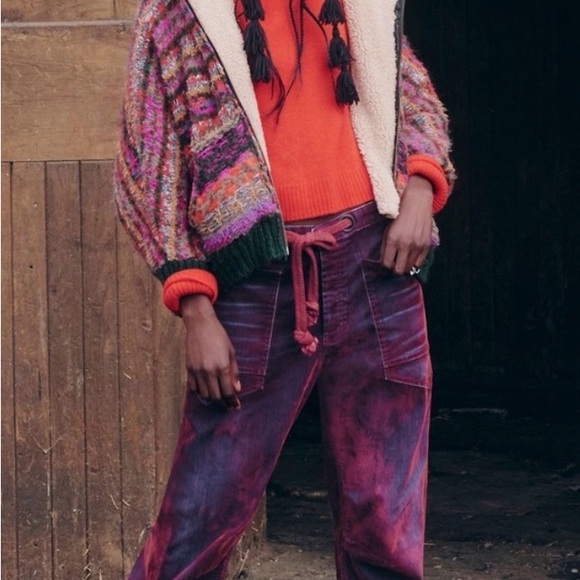 Free People We The Free Moxie Flocked Pull On Barrel Jeans Sz 28 Red RARE! $228 - Picture 11 of 15